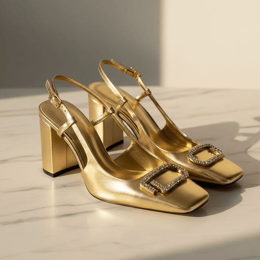 Rhinestone Slingback Heels – Women's 8cm Block Heel Office Shoes - Monsta Online