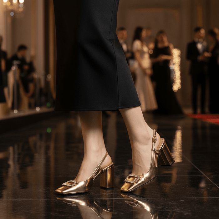 Rhinestone Slingback Heels – Women's 8cm Block Heel Office Shoes - Monsta Online
