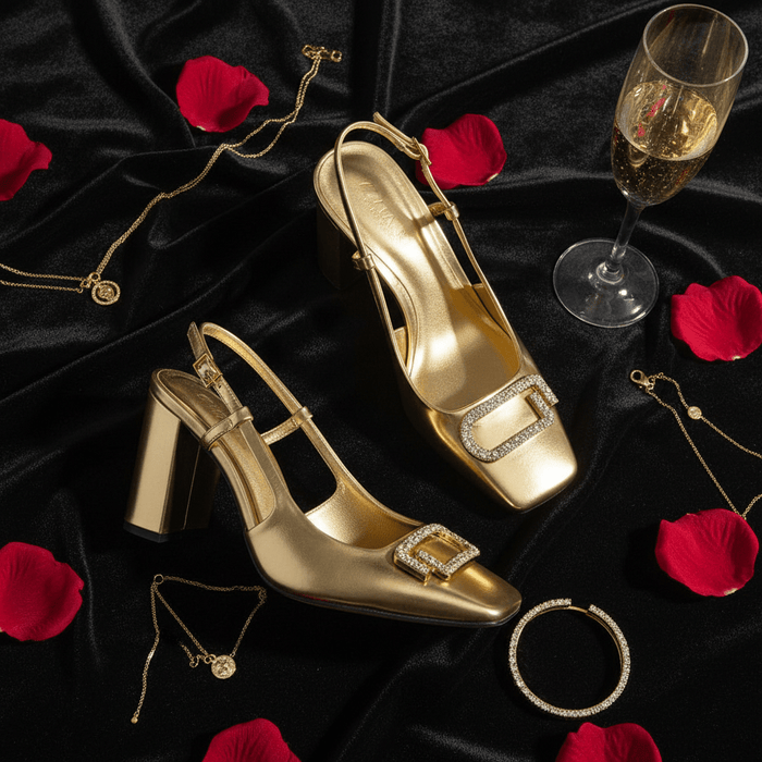Rhinestone Slingback Heels – Women's 8cm Block Heel Office Shoes - Monsta Online