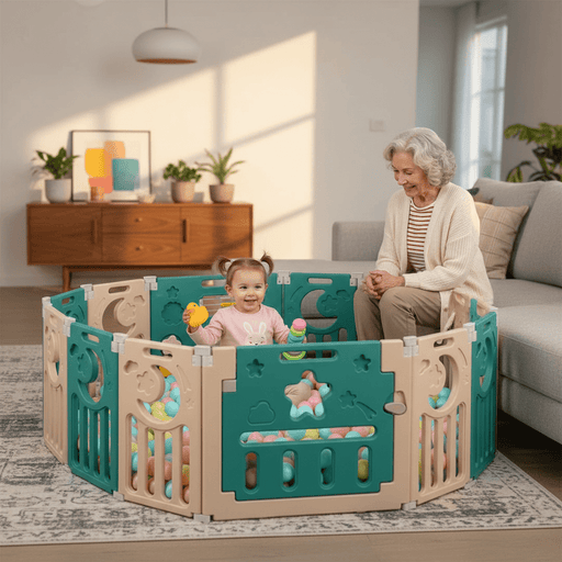 Spacious Foldable Baby Playpen with 14 Panels for Safe Playtime - Monsta Online