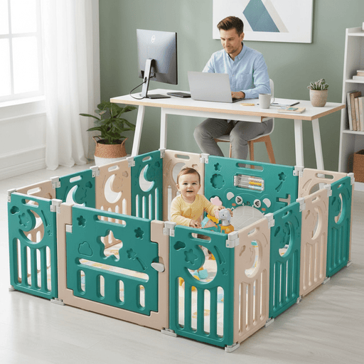 Spacious Foldable Baby Playpen with 14 Panels for Safe Playtime - Monsta Online