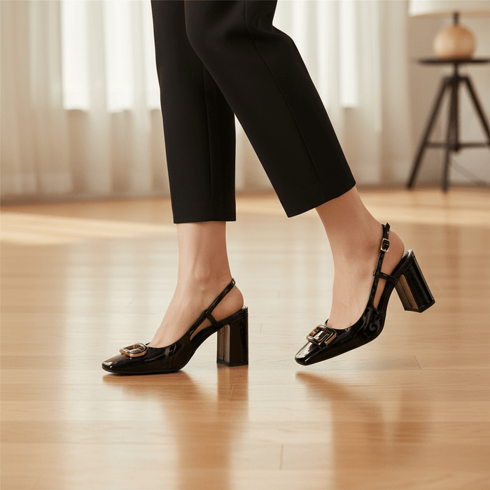 Rhinestone Slingback Heels – Women's 8cm Block Heel Office Shoes - Monsta Online