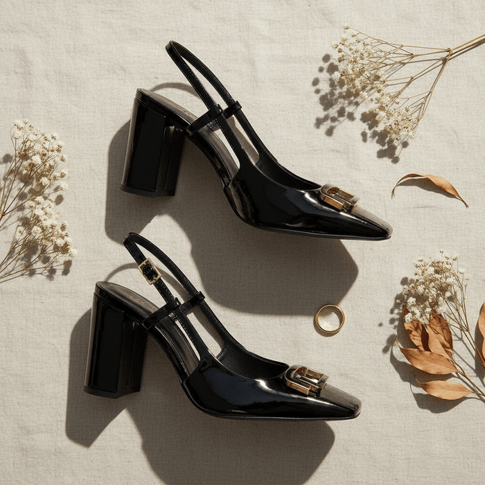 Rhinestone Slingback Heels – Women's 8cm Block Heel Office Shoes - Monsta Online