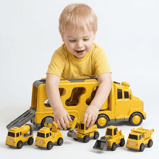Construction Truck Toy Set – 5 - Piece Carrier Truck with Lights, Sounds & Foldable Ramp - Monsta Online