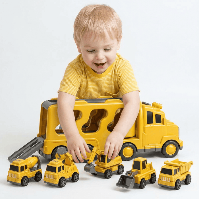 Construction Truck Toy Set – 5 - Piece Carrier Truck with Lights, Sounds & Foldable Ramp - Monsta Online