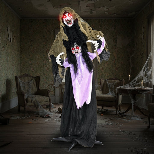 5.2ft Sound - Activated Animatronic Halloween Vampire - Red Light - Up Eyes and Sounds - Monsta Online