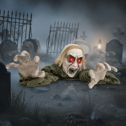 5.2ft Groundbreaker Halloween Animatronic Zombie – Sound Activated Crawling with Spooky Sounds - Monsta Online