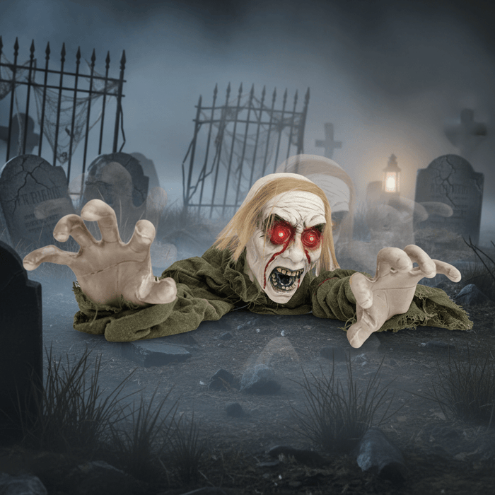 5.2ft Groundbreaker Halloween Animatronic Zombie – Sound Activated Crawling with Spooky Sounds - Monsta Online