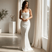 Vivienne Ruched Satin Maxi Dress Set – Women's Square Neck Wedding Guest Dress - Monsta Online