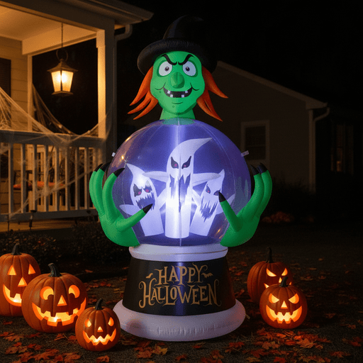 5.9FT Halloween Inflatable Witch with Crystal Ball and LED Lights - Monsta Online