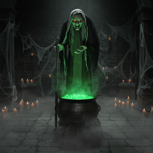 5ft Sound Motion Activated Animated Witch - Red Light - Up Eyes and Posable Arms - Monsta Online