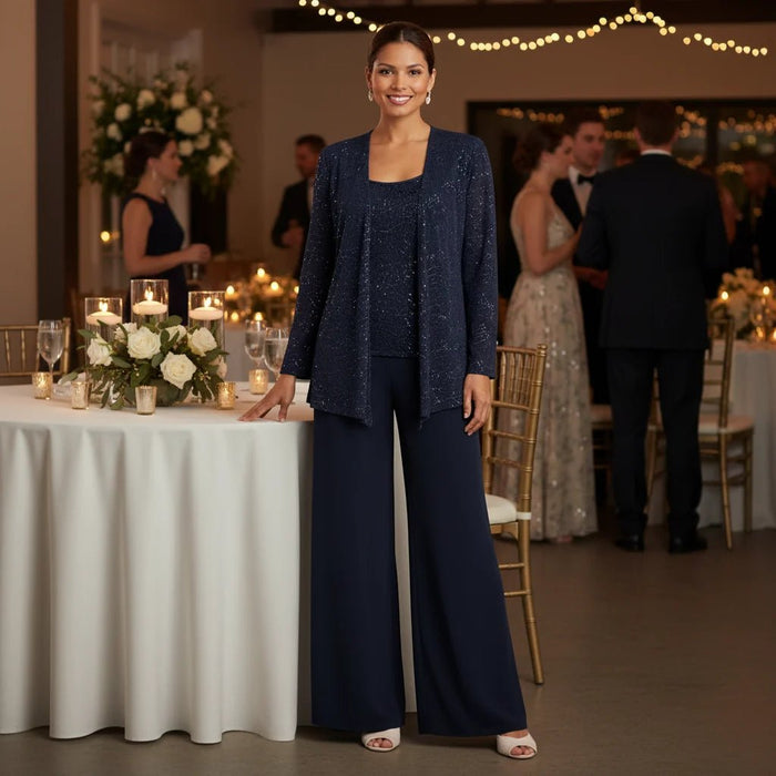 Miriam Sequin Lace Trouser Suit – Women's 3 - Piece Wide Leg Wedding Guest Suit - Monsta Online