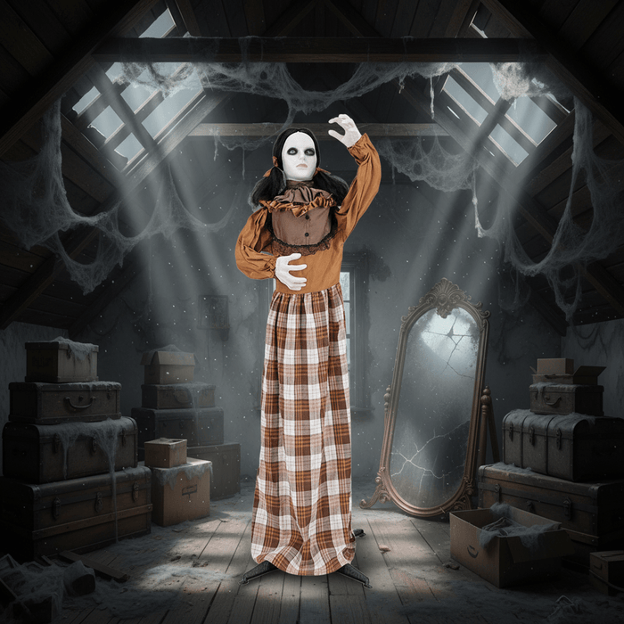 5.4ft Sound - Activated Animatronic Halloween Witch – Pop - Up with Flashing Eyes and Screeching Laugh - Monsta Online