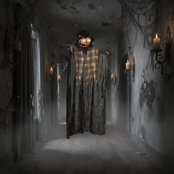 6ft Sound - Activated Animatic Hanging Pumpkin Ghost Prop – Glowing Eyes and Creepy Talking Sounds - Monsta Online