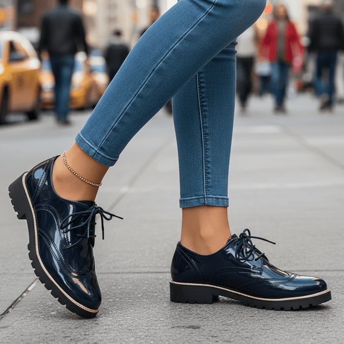 Solenya Lace - Up Shoes – Women's Shiny Glossy Casual Flat Shoes - Monsta Online