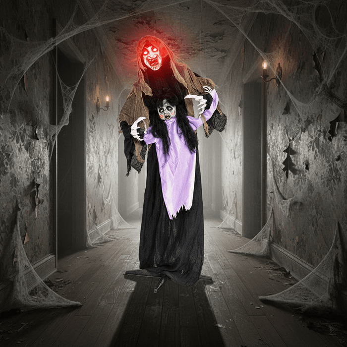 5.2ft Sound - Activated Animatronic Halloween Vampire - Red Light - Up Eyes and Sounds - Monsta Online