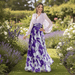 Valentina Floral Maxi Dress – Women's V Neck Balloon Sleeve Printed Wedding Guest Dress - Monsta Online