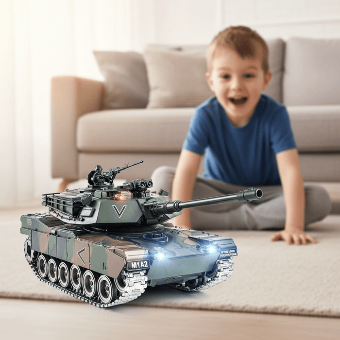 1:18 RC M1A2 Abrams Metal Battle Tank – Shoots BBs & Water with Smoke, Sound, Lights and Dual Batteries - Monsta Online