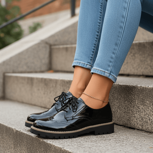 Solenya Lace - Up Shoes – Women's Shiny Glossy Casual Flat Shoes - Monsta Online