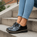 Solenya Lace - Up Shoes – Women's Shiny Glossy Casual Flat Shoes - Monsta Online