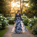 Valentina Floral Maxi Dress – Women's V Neck Balloon Sleeve Printed Wedding Guest Dress - Monsta Online