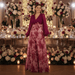 Valentina Floral Maxi Dress – Women's V Neck Balloon Sleeve Printed Wedding Guest Dress - Monsta Online