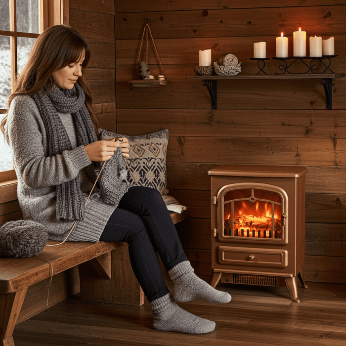 22 Inch Dark Brown Freestanding Electric Fireplace Heater with Realistic Flames - Monsta Online