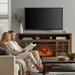 55 Inch Electric Fireplace TV Stand with Storage in Reclaimed Barnwood - Monsta Online
