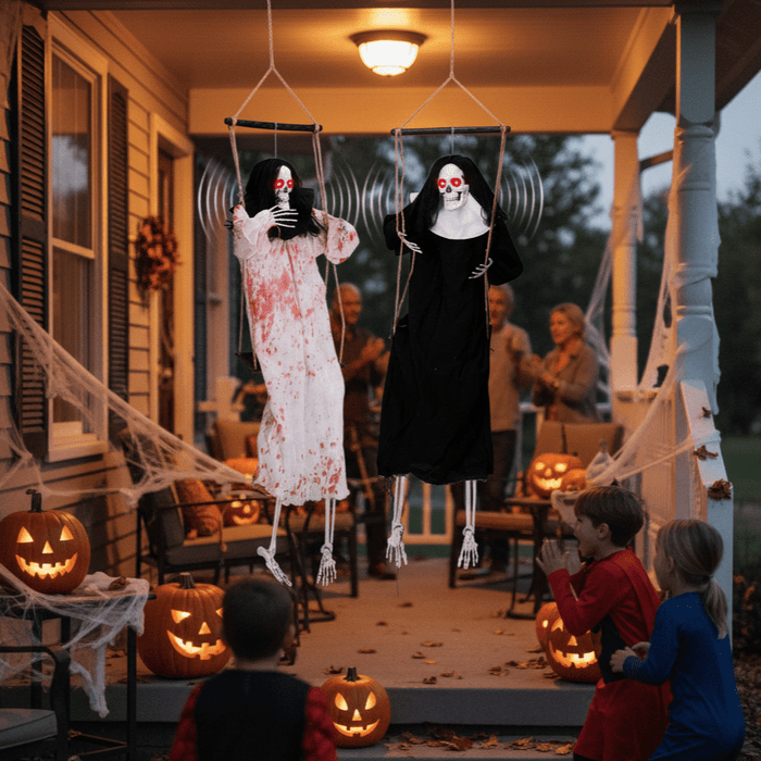 3ft Sound - Activated Hanging Halloween Ghosts with Light - Up Eyes and Screaming Sound - Monsta Online