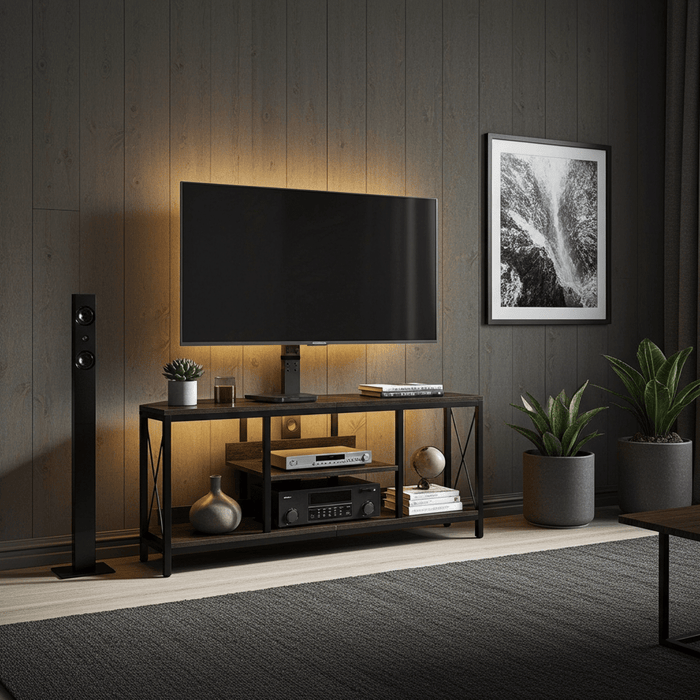 Modern LED TV Stand Entertainment Center for 75 Inch TVs with Adjustable Swivel and Height - Monsta Online