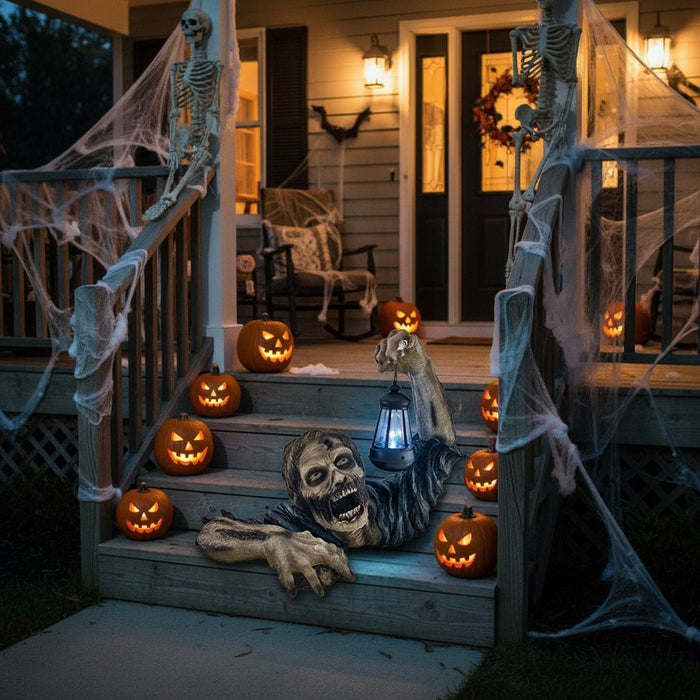 Scary Halloween Groundbreaker Crawling Zombie Holding Lantern LED Lantern - Monsta Online