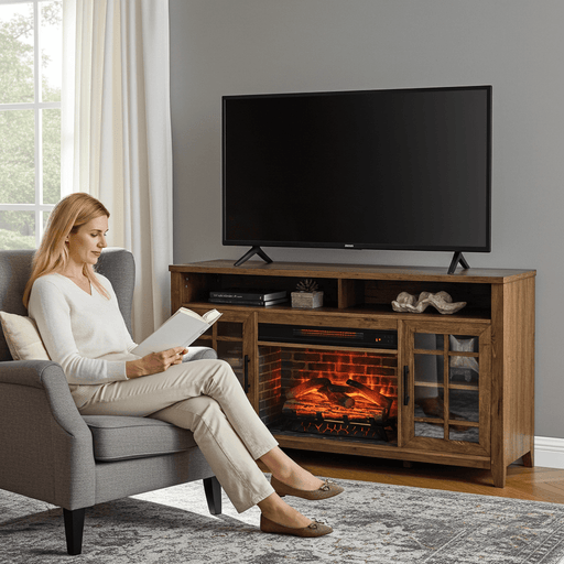 55 Inch Electric Fireplace TV Stand with Storage in Reclaimed Barnwood - Monsta Online