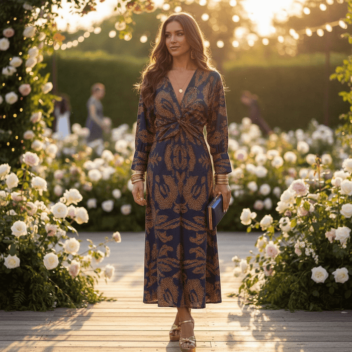 Violet A - Line Maxi Dress – Women's Elegant Wedding Guest Dress with V - Neckline - Monsta Online