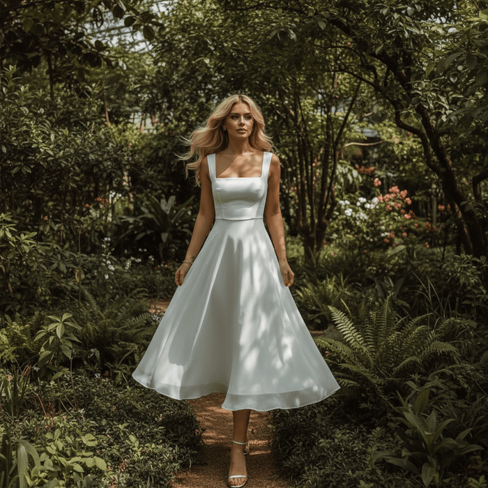 Marcia Square Neck Midi Dress – Women's Elegant A - Line Summer Dress - Monsta Online