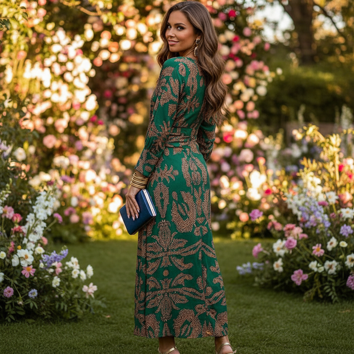 Violet A - Line Maxi Dress – Women's Elegant Wedding Guest Dress with V - Neckline - Monsta Online