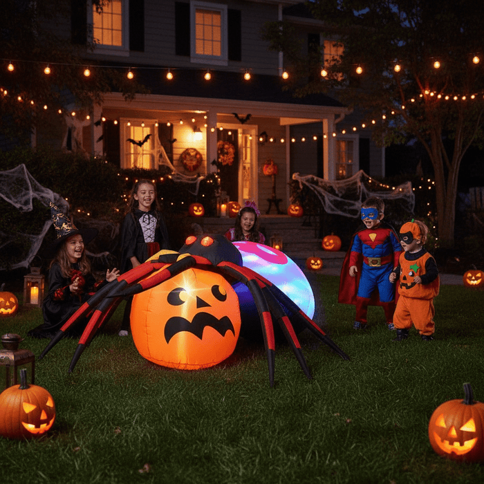 4.9ft Inflatable Halloween Spider with Pumpkin and Rotating LED Lights - Monsta Online