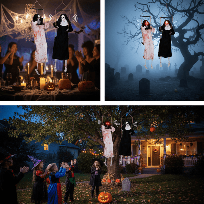 3ft Sound - Activated Hanging Halloween Ghosts with Light - Up Eyes and Screaming Sound - Monsta Online