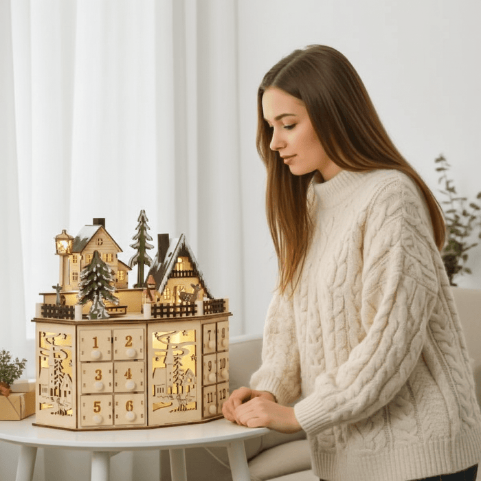 Wooden Christmas Advent Calendar with LED Lights for Kids and Adults - Monsta Online