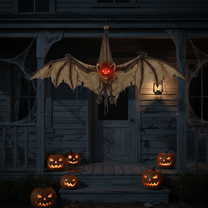 3ft Sound - Activated Hanging Halloween Animatronic Bat with Red Light - Up Eyes - Monsta Online
