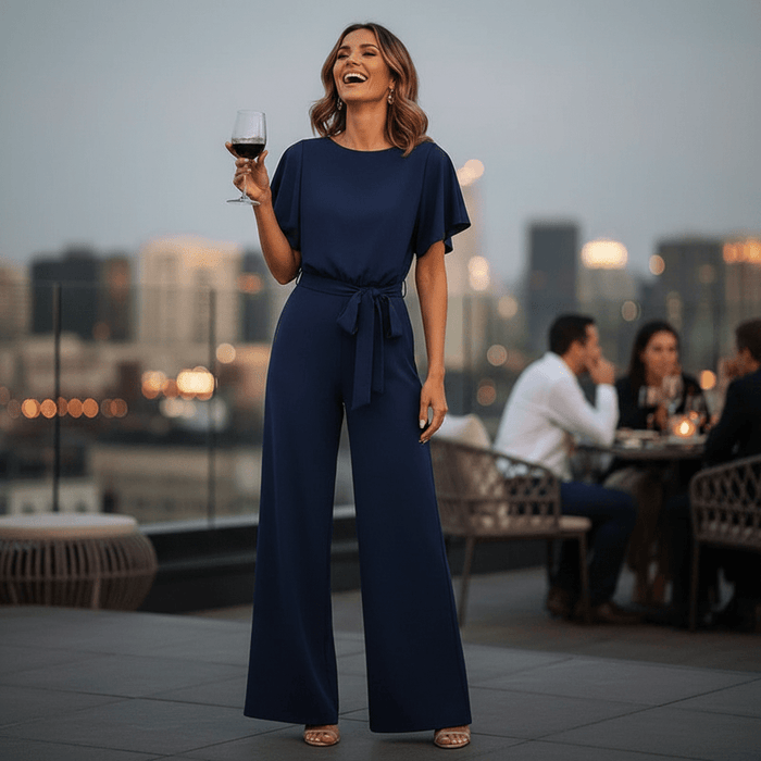 Women's Solid Color Jumpsuit – Flattering Elastic Waist, Breathable Fabric - Monsta Online