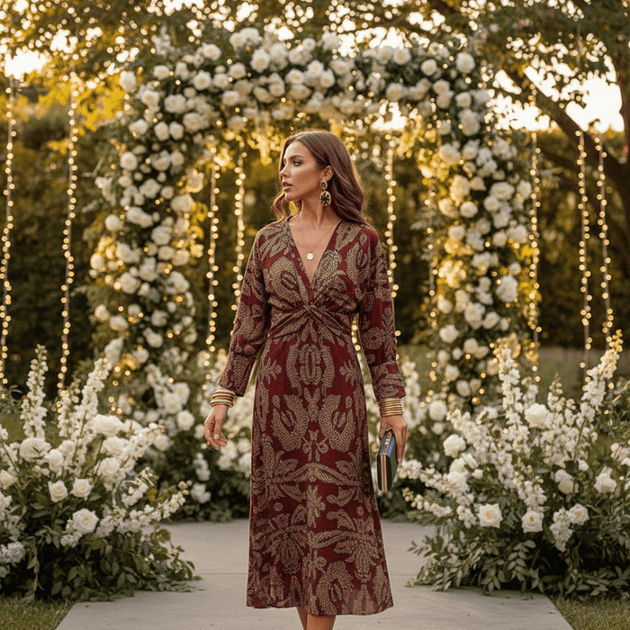 Violet A - Line Maxi Dress – Women's Elegant Wedding Guest Dress with V - Neckline - Monsta Online