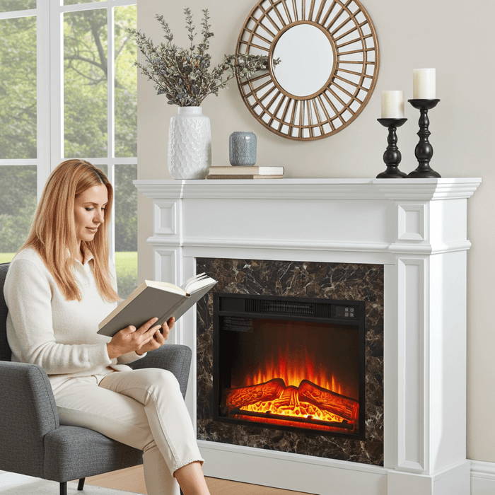 46 Inch White Electric Fireplace with Mantel and Remote Control - Monsta Online
