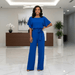 Women's Solid Color Jumpsuit – Flattering Elastic Waist, Breathable Fabric - Monsta Online