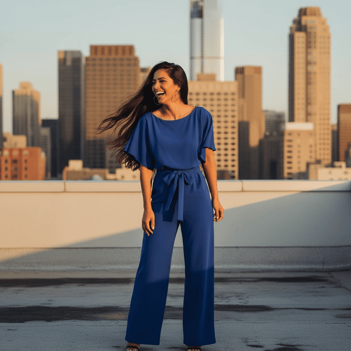 Women's Solid Color Jumpsuit – Flattering Elastic Waist, Breathable Fabric - Monsta Online