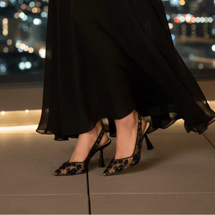 Tabitha Slingback Heels – Luxury Beaded Lace Pumps for Women, Elegant & Comfortable - Monsta Online