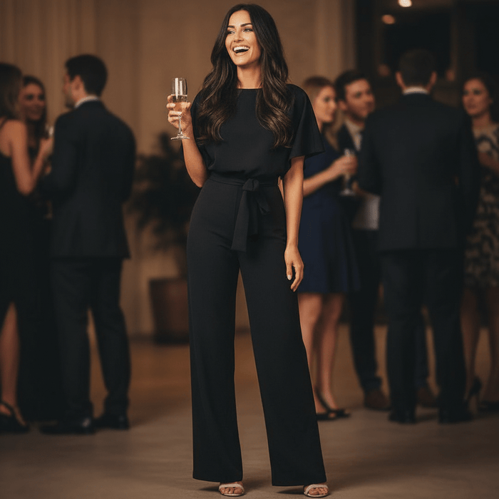 Women's Solid Color Jumpsuit – Flattering Elastic Waist, Breathable Fabric - Monsta Online