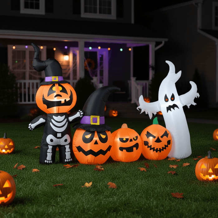 7.5FT Halloween Inflatable Pumpkin, Ghost and Skeleton with LED Lights - Monsta Online