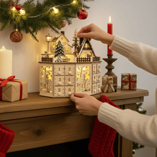 Wooden Christmas Advent Calendar with LED Lights for Kids and Adults - Monsta Online