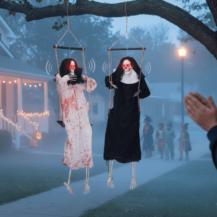 3ft Sound - Activated Hanging Halloween Ghosts with Light - Up Eyes and Screaming Sound - Monsta Online