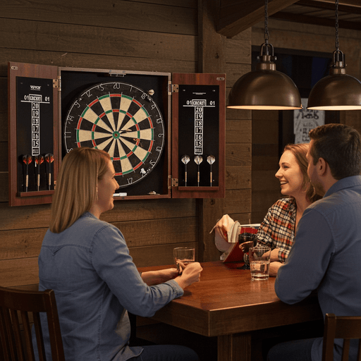 Wooden Dartboard Cabinet Set with Scoreboard and Steel Tip Darts - Monsta Online